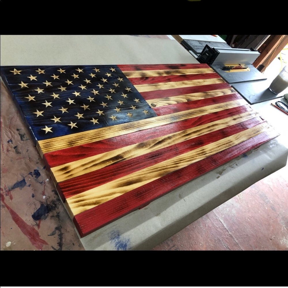 Hand carved Rustic American Flag 37x20.